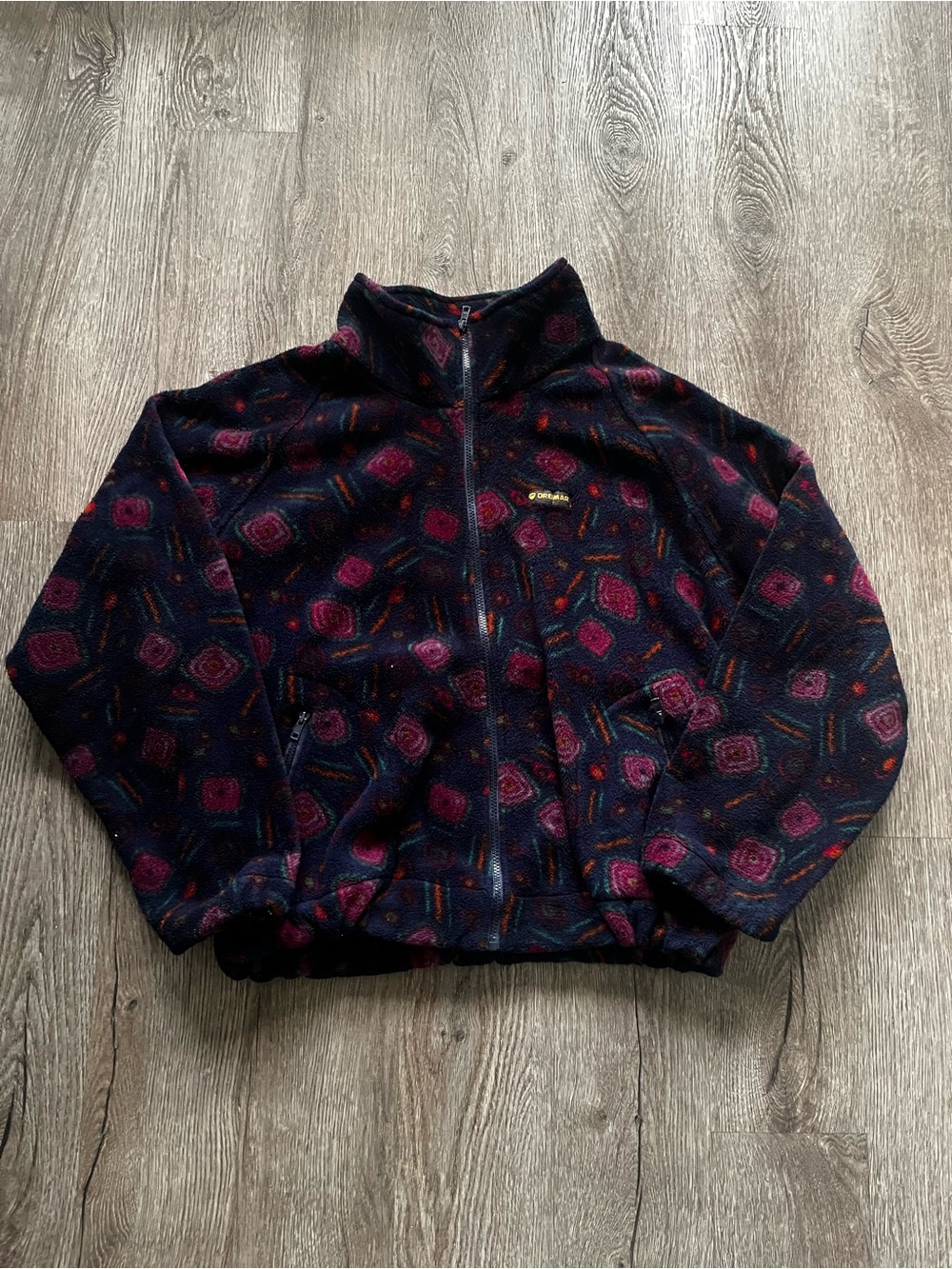 90s Dreimar Patterned Fleece Zip up Sweater